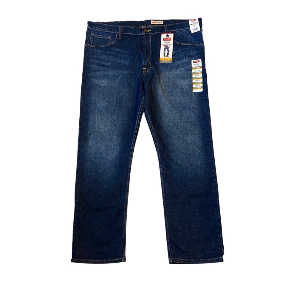 WRANGLER 42x30 5 Star Premium Slim Straight Leg Jeans Dark Blue Wash NWT Mens